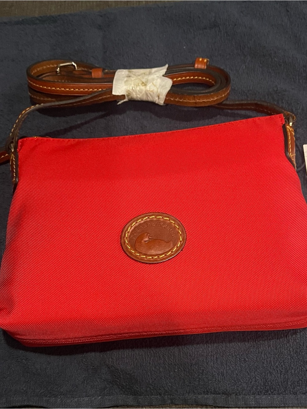 Dooney & Bourke Red Nylon Crossbody with Brown Leather Trim